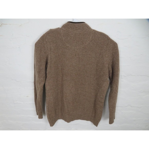 L.L.Bean Sweater Mens XL Brown Merino Lambswool Quarter Zip Mock Neck Rib Knit - Picture 5 of 7